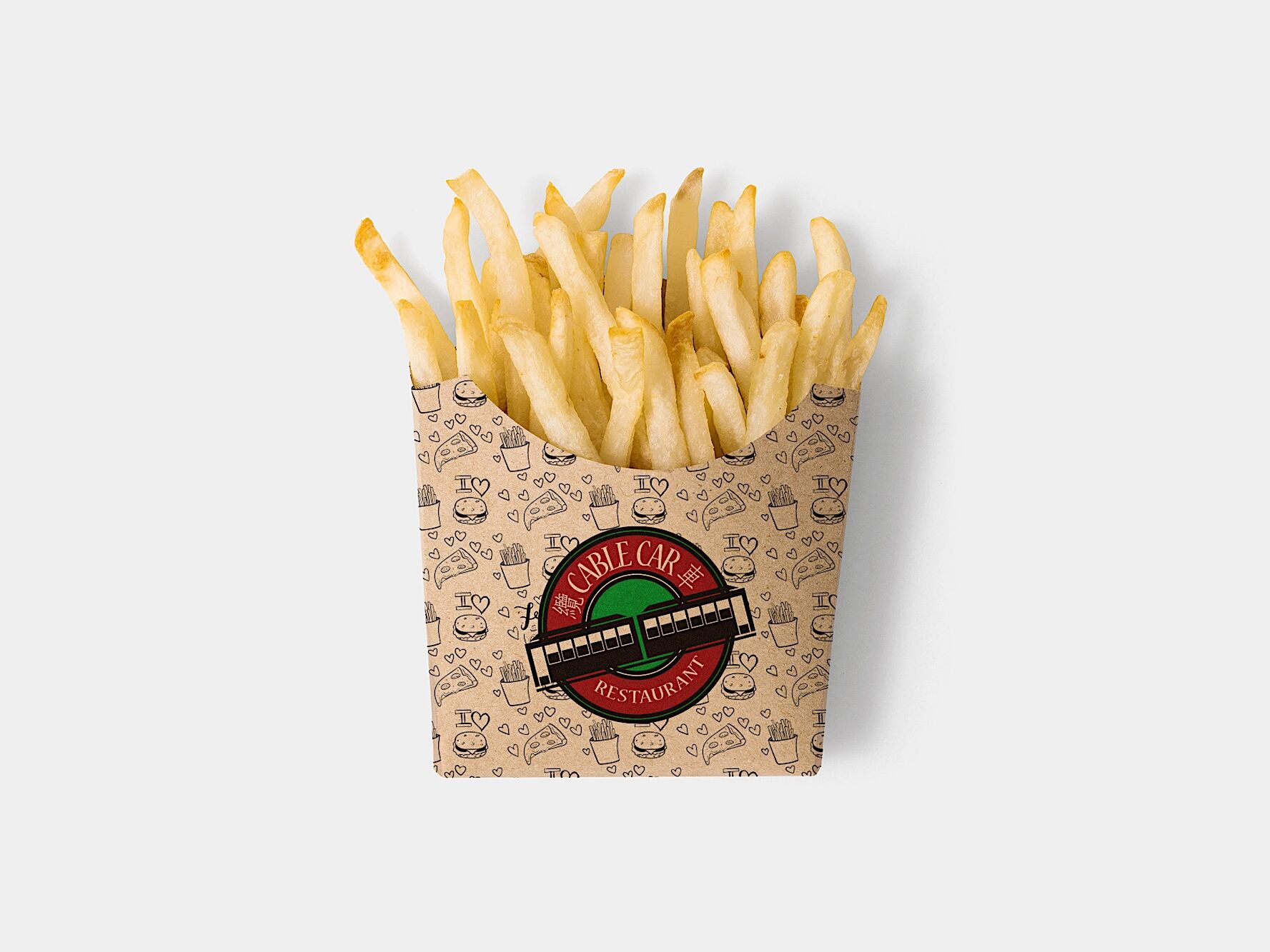 Cable Car Free Brown Paper French Fries Box Mockup